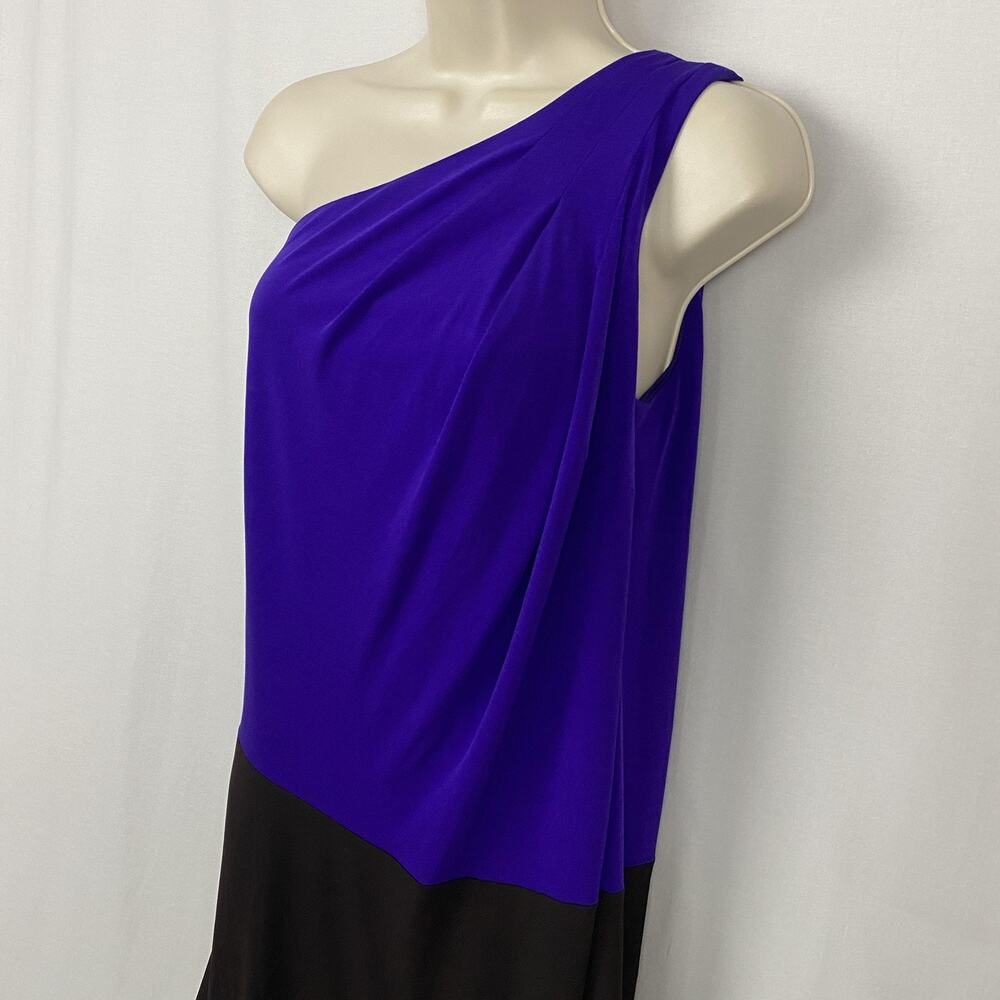 Trina Turk Dress Womens 6 Purple Black One Shoulder Cocktail Party Sheath Glam - Picture 2 of 13